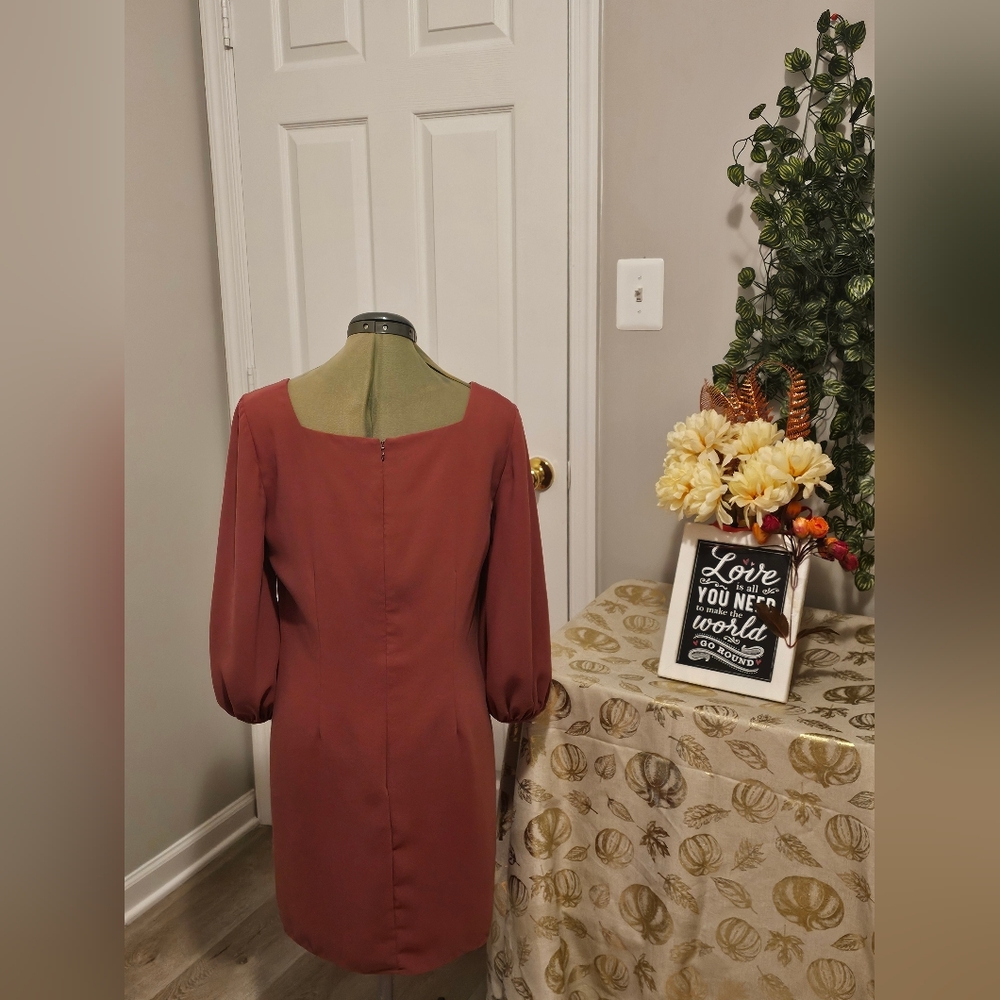 AMANDA UPRICHARD, Burn Orange Mini Dress 3/4 Sleeves Sz M - Picture 2 of 7